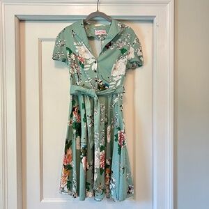 Belle Poque Green Floral Retro Pinup Dress S